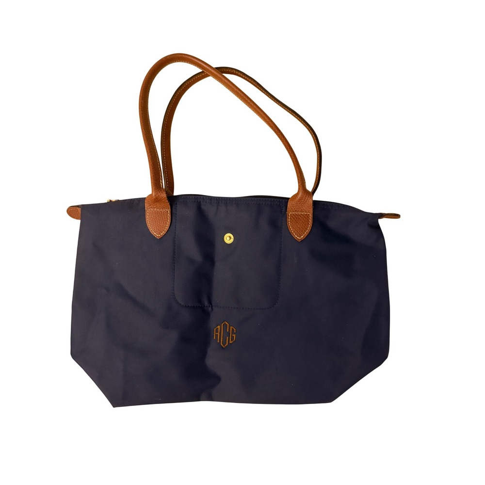 Longchamp Le Pliage Navy Blue Nylon Tote Bag Monogram AGC Medium Shoulder Bag